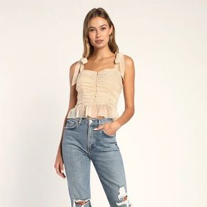 🚫SOLD🚫Cream Ruched Tie-Strap Button-Front Top